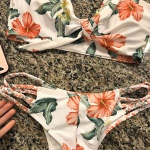 Front Knotted Floral Braided Bikini Set - NEW